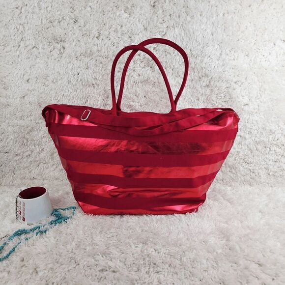NWT Victoria's Secret Red Striped Signature Canvas Tote Bag Top 25" x 14" Bottom - Picture 1 of 6